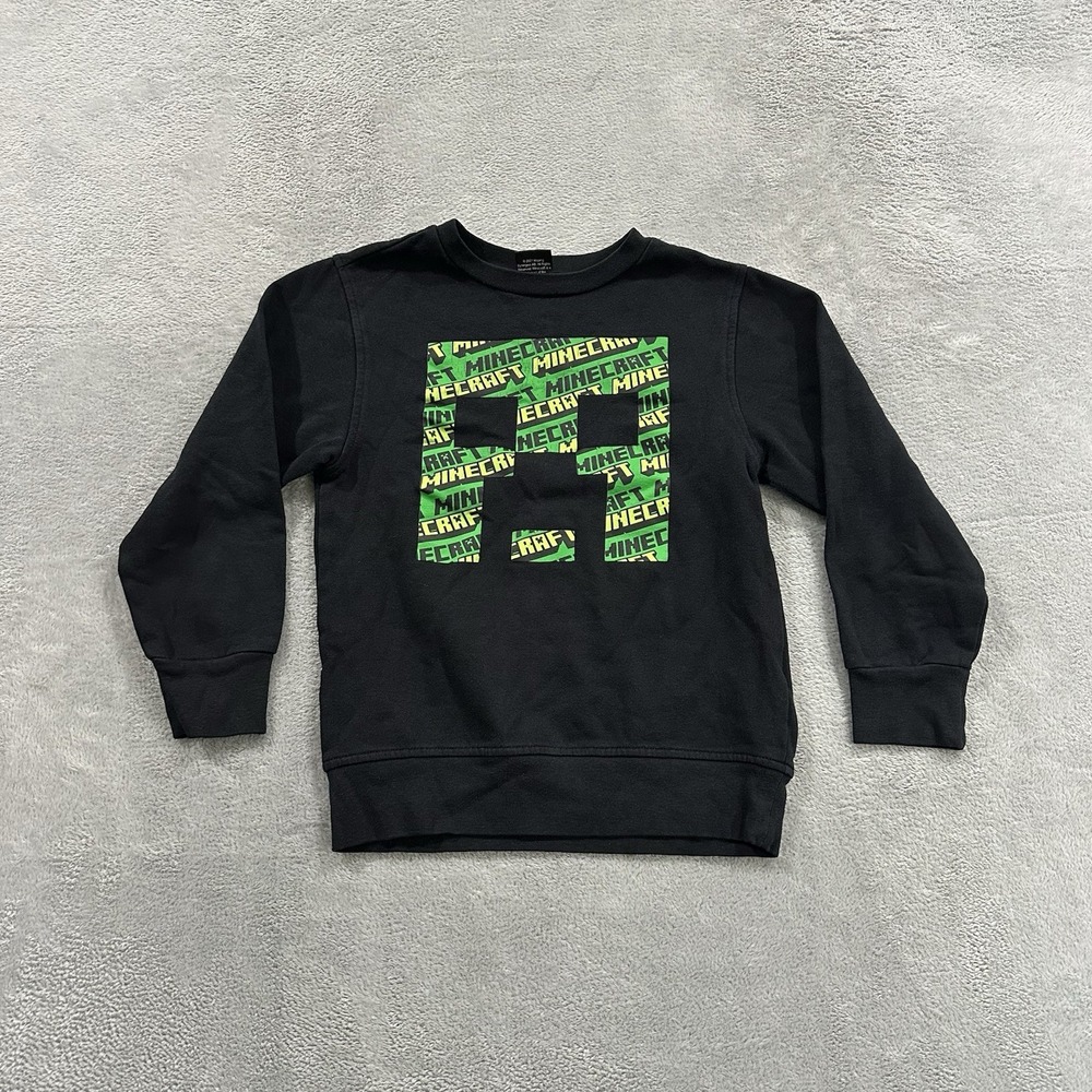 Minecraft Sweater Youth Small Black Green Mad Engine Logo Pullover Crewneck